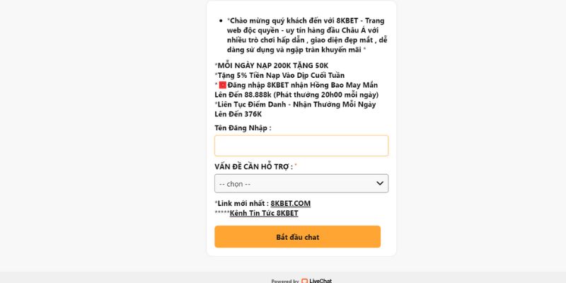 Liên hệ với sân chơi qua Live chat thuận tiện và nhanh chóng